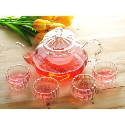 600ml Pumpkin Glass teapot with infuser/filter+ 4/6 Cup,tea set for brew white/herbal/flower/matcha/black/green/Chinese puer tea