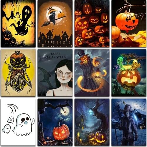Diamond Painting Halloween Scenery Pattern Diamond Mosaic Halloween Pumpkin Embroidery Halloween Cross Stitch 5D Decoration