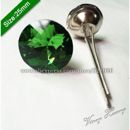 Free shipping 100PCS/LOT 25MM GREEN Diamond Crystal Glass Prongs, Crystal Buttons, Upholstery Sofa Buttons, Headboard Buttons