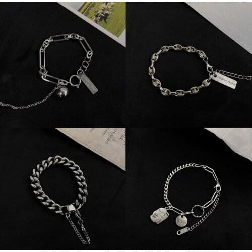 LOVOACC Multiple Titanium Steel Chunky Chain Bracelet for Women Mujer Hollow Linked Smile Coin Pendant Charm Bracelets Jewelry