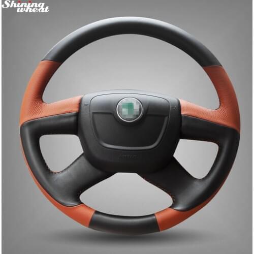 Black Brown Leather Steering Wheel Cover for Skoda Octavia Superb 2012 Fabia Skoda Octavia a 5 a5 2012 2013 Yeti 2009-2013