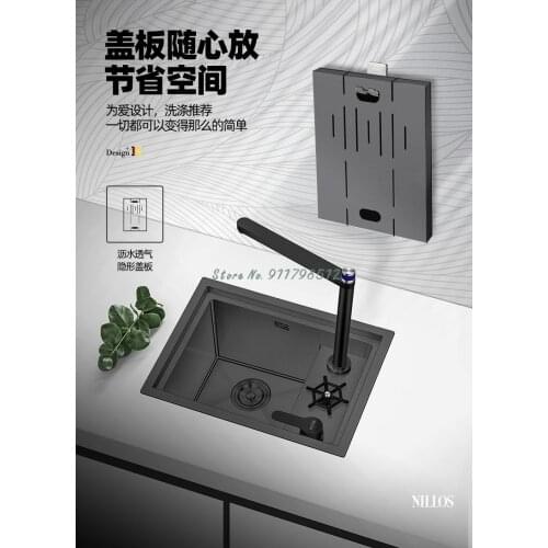 Black Nano Hidden Small Single Tank Island Bar Counter Cup Washer Lifting Cover Invisible Sink