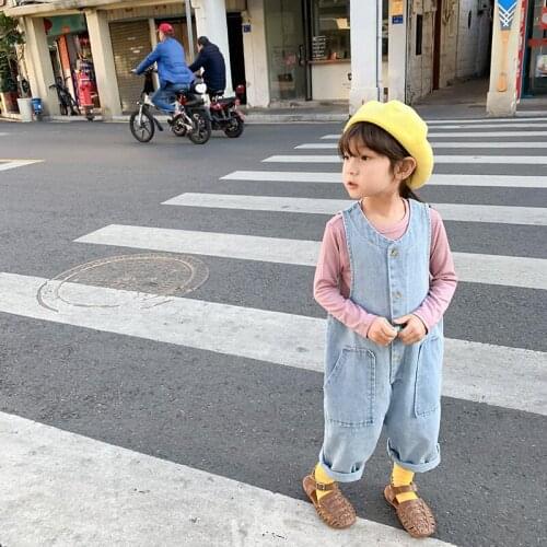 Childrens Denim Pants 2020 Spring New Korean Boys and Girls Denim Overalls Childrens Cowboy Overalls Kids Suspender Jumpsuits