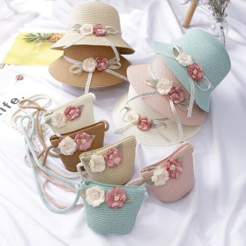 Children Girls Bags Fashion Concise Casual Cute Sweet Breathable Sunscreen Beach Sun Hat With Bag Toddler Girls Accessories 1-8Y