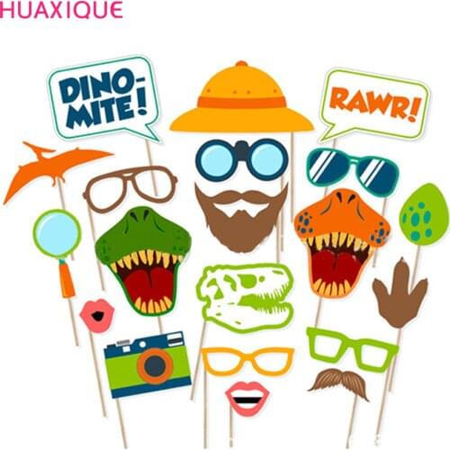 Kids Birthday Party Decor Supplies Dinosaur Photo Booth Props DIY Kits Baby Shower Dinosaur Themed Party Cosplay Gift Party Mask