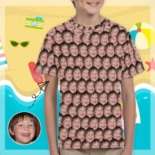 Custom Face Photo Simple Kids All Over Print T-shirt Personalized Design Summer Casual Top Polyester Unique Gift For Children