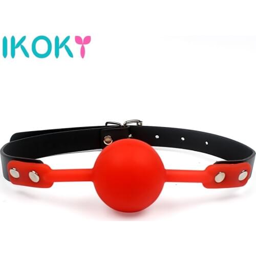 IKOKY PU Leather Band Mouth Gag Flirting Sex Toys for Couples Adult Game Silicone Ball Erotic Product Oral Fixation Sex Bondage