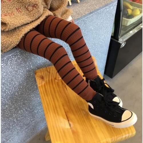 Fashion Kids Leggings Autumn Winter Striped High Waist Knitted Waist Pants Leggings Stockings