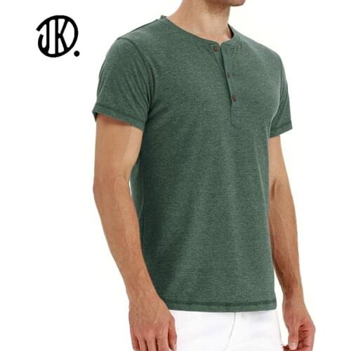 Summer Short-sleeves Button Round Neck T-shirt 2021 New Men Slim T Shirt Fashion Pure Color Tops Casual Man Tee S-2XL For Office