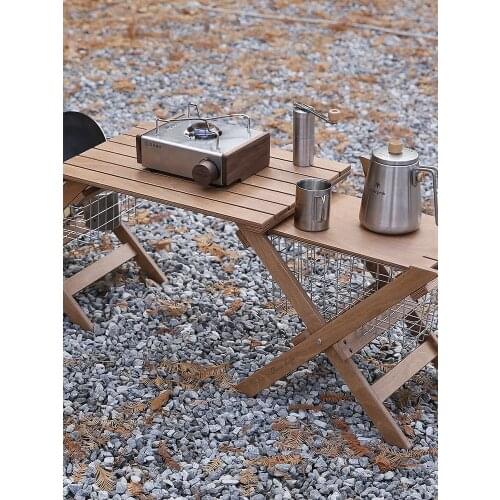 Multifunctional Outdoor Glamping Folding Table Camping BBQ Dining Desk Basket Portable Gear Wooden Free Combination Workbench