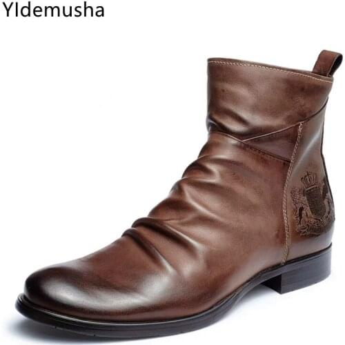 2021 New Black Chelsea Boots Men PU Leather Shoes Men Ankle Boots Fashion Autumn Winter Brown Zipper Male Footwear Plus Size 48