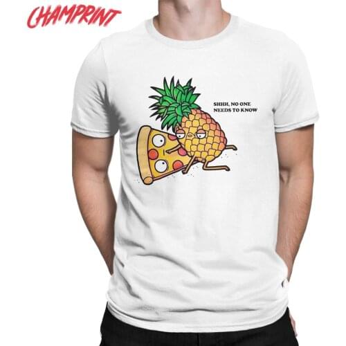 Men T-Shirts Pineapple Pizza Fruit No One Needs To Know 100% Cotton Tee Shirt Short Sleeve T Shirts Crew Neck Clothing Plus Size