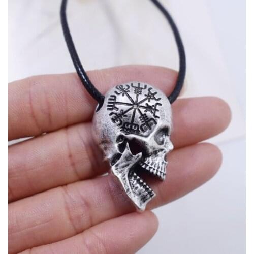 Personality Mens Skeleton Viking Compass Skull Necklace Punk Halloween Jewelry