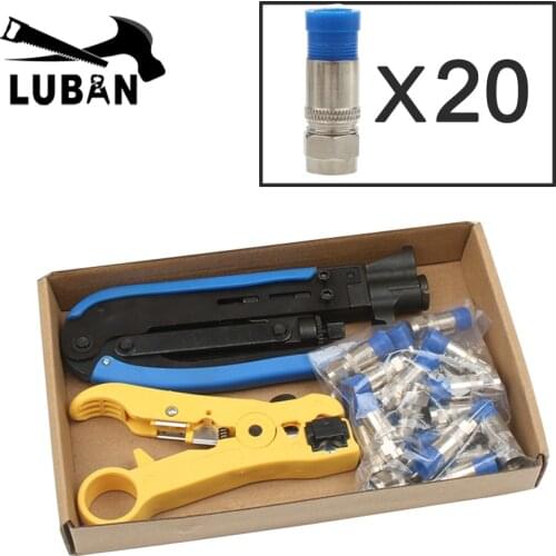 Blue Coaxial Cable Manual Crimping Tool Set Kit For F-Type Connector 20 pcs RG59 Coax Cable Crimper With Compression Connectors