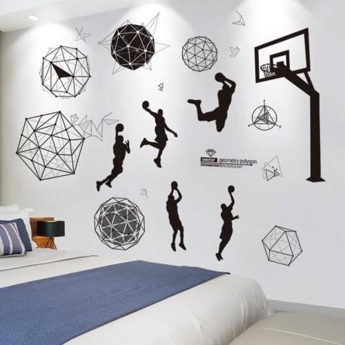 [shijuekongjian] Basketball Player Wall Stickers DIY Geometric Patterns Wall Decals for Kids Rooms Teen Bedroom House Decoration
