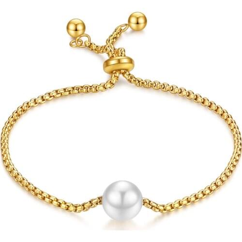 Stainless Steel Delicate Pearl Minimalism Chain Link Bead Bracelet Bangle Jewelry Gift For Him
