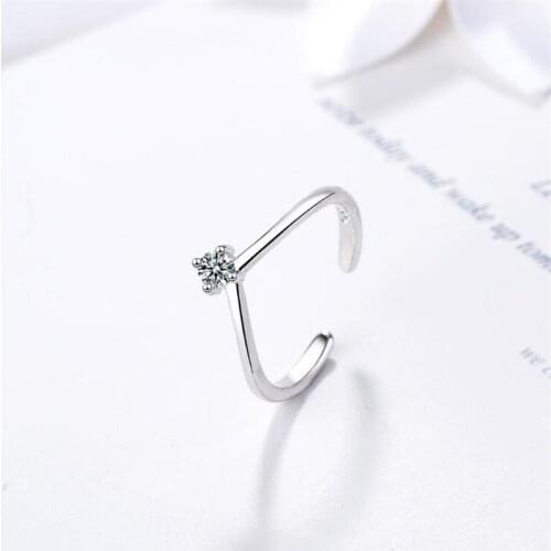 New Fashion Simple V-shaped 925 Sterling Silver Jewelry Exquisite Popular Temperament Crystal Opening Rings SR385