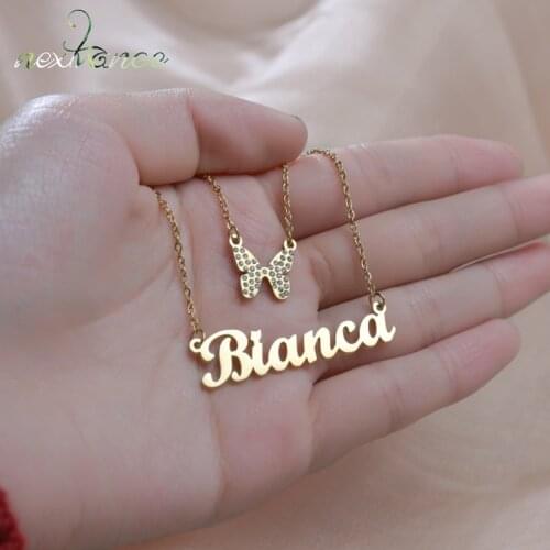 Nextvance Diamond Butterfly Customized Name Necklace Stainless Steel Charm Personalized Pendant Chain for Women Jewelry Gift