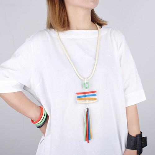 YD&YDBZ Colorful Plastic Pearl Pendant Necklace Women Vintage Multicolor Rubber Tassel Long Necklaces Gothic Sweater Chain