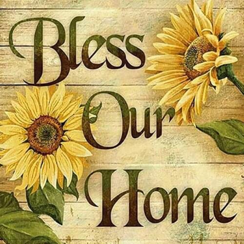 Full Diamond Painting Cross stitch Flower Bless Our Home 5D DIY Diamond Embroidery Round Diamond