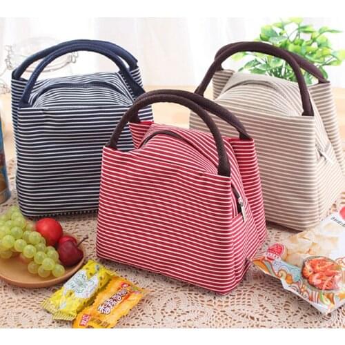 Stripes Lunch Bag For Women Isothermal Bag Packaged Food Thermal Bags Thermo Pouch Kids Lunch Bag Refrigerator Bag