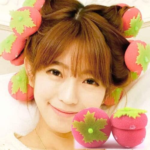 6pcs/set Cute Hair Rollers Lady Pink Strawberry Sleep Round Hair Curlers Roller Magic Soft Sponge Curls Balls for Girls Women
