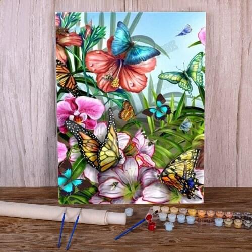 Butterfly And Flower DIY Paint By Numbers Package Acrylic Paints 40*50 Canvas Pictures Paintings Children Drawing