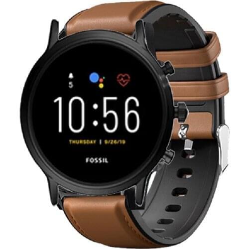 22mm Silicon Leather strap For Fossil Gen 5 Carlyle HR Julianna HR Band for Fossil Sport 43mm / Q Explorist HR Gen 4 Belt Band