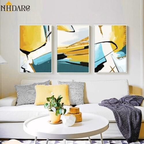 Modern Yellow Blue Abstract Decoration Poster and Prints Canvas Art Painting Wall Pictures for Living Room Home Decor Wall Decor