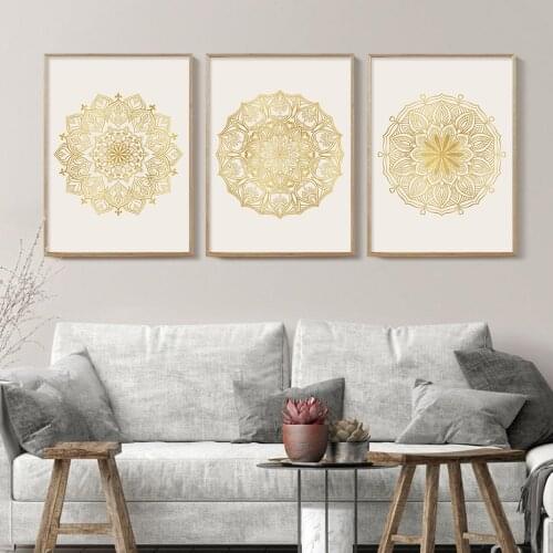Modern Mandala Floral Golden Poster Canvas Painting Wall Art Print Poster Living Room Zen Yoga Home Interior Decor No Frame