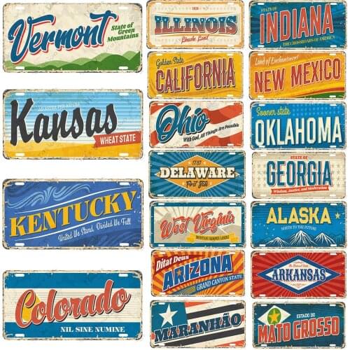 USA Travel Destination Metal Signs Landmarks Retro Poster States Symbol Decorative Plate Club Pub Bar Home Industrial Decoration