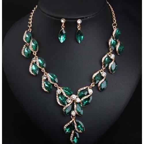 Bridal Jewelry Sets Green Necklace Earring Set Bridal Crystal Rhinestone Jewelry Sets For Fashion Party Banquet Accessories 2021