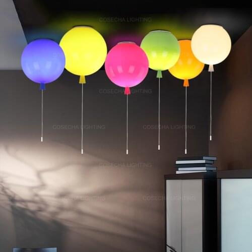 Balloon ceiling light E27 colorful flush mount ceiling lamp for nursery kids room girls room pull cord switch white yellow green