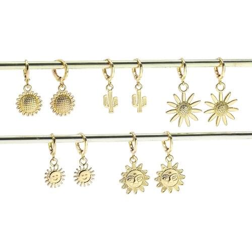 New Fashion Gold Sunflower Plant Drop Earrings for Women Cute Cactus Sun Shape Metal Dangle Earrings Statement Jewelry 2021 New