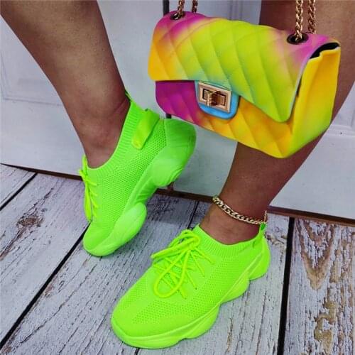 Sorphio Big Size 35-43 New Ladies Cosy Fluorescent Green Shoes Women Breathable Casual Sneakers Women Spring Summer Sneakers