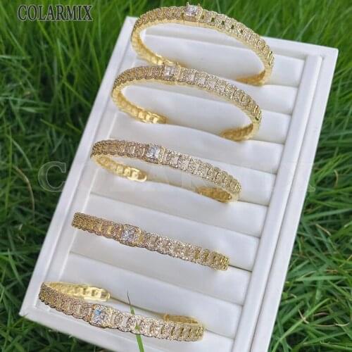 3Pcs Mix color Crystal charms Bangle Zircon Gold color Metal Bangle jewelry metal Bracelet Mix color Women bangle 31462
