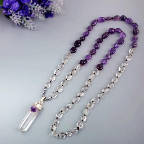 Boho Women Pendant Necklace Amethysts Beads with White quartz Point Pendant Necklace Healing Crystal Women Necklace Wholesale