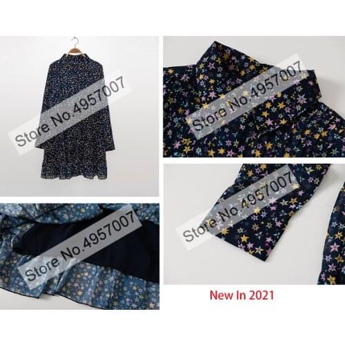 Ladies 2021 Spring And Summer Print Long-sleeved Dress With Pleated Detail