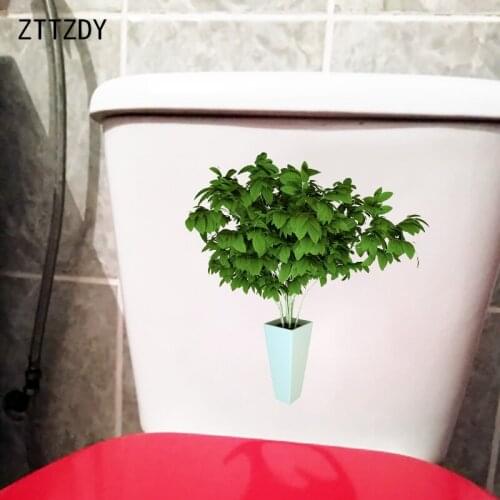 ZTTZDY 22.9×23.7CM Green Potted Plants Home Wall Decoration Stickers Creative Toilet WC Accessories T6-0185