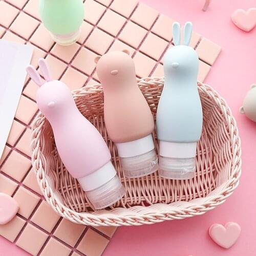 1pc Silicone Travel Refillable Bottle Travel Sub-bottle lotion Emulsion Shower Gel Storage Bottle Cute Cartoon Styling 90ml