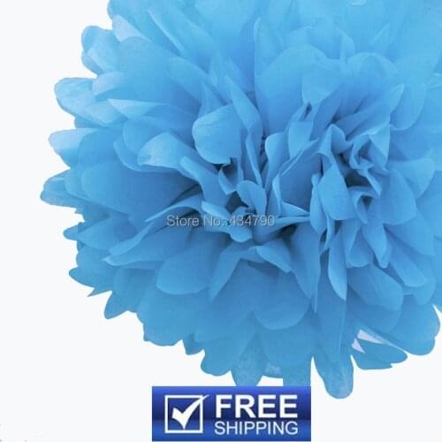 20pcs 14"(35cm) Blue Paper Flower Balls-Baby Shower,Birthday,Wedding,Bridal Shower Nursery Tissue Pom Poms-Choose Your Colors