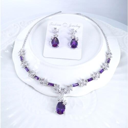 2021 New fashion green blue flowers CZ zircon necklace earrings set wedding party banquet dinner dressing jewelry free shipping