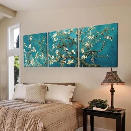 3 Panel Flowers Canvas Posters Classic Plants Blue Wall Art Poster Pirnt Apricot blossom Tree on Canvas Paintings Home Decor