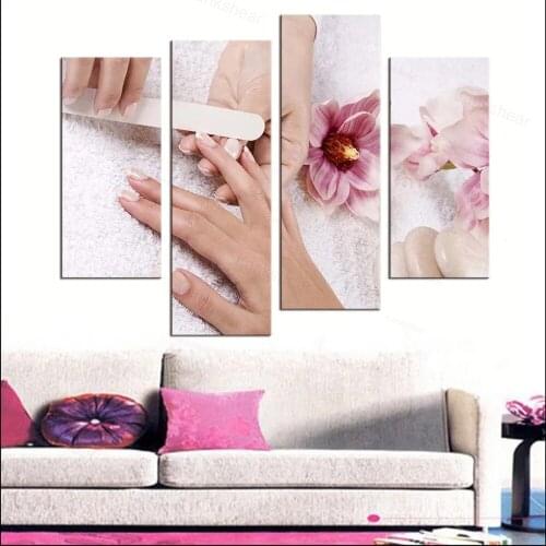 4 Panels Modern Poster Canvas Decorative Painting Beautiful Nail Art Painting Beauty Makeup Canvas Art Print Poster Home Decor