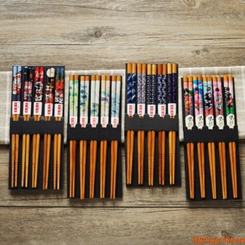 5pairs/set Japanese Natural Wood Chopsticks Reusable Handmade Bamboo Sushi Food Eating Chopsticks Set Tableware Gifts palillos