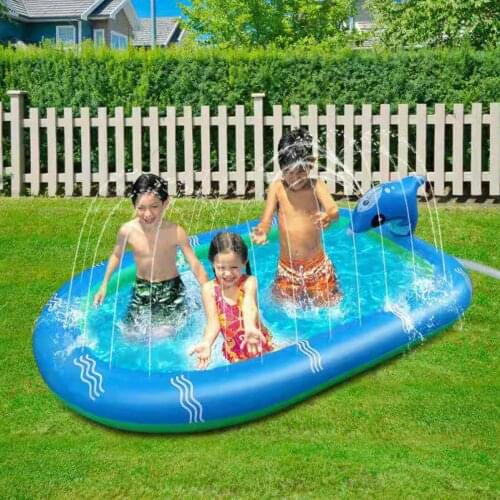 Dolphin Inflatable Pool with Water Spray Function Cartoon Outdoor Play Game Tool for Kids