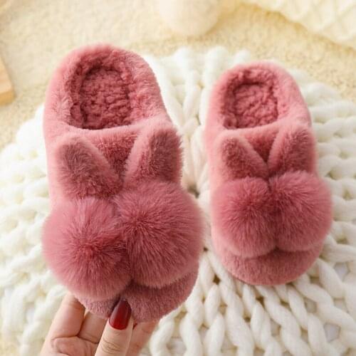 Cartoon Ears Kids Slippers Winter Plush Home Slippers for Girls & Boys Cute Children Warm Indoor Slipper Shoes
