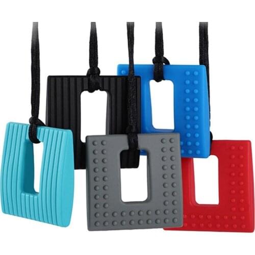 Baby Teething Pendant Square Textured Chew Necklace Silicone Teether Sensory Therapy Toys Autism ADHD Teeth Molar Rod