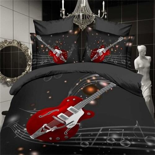 Hot style 3D digital guitar printing 100% Polyester bedding set 1 duvet cover + 1/2 pillowcases bed in a bag (no sheet)