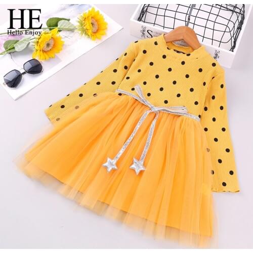HE Hello Enjoy Girls Girls Dress 2020 New Autumn Casual Style Long Sleeve Wool Bow Design For Princess Dress Girls Clothes